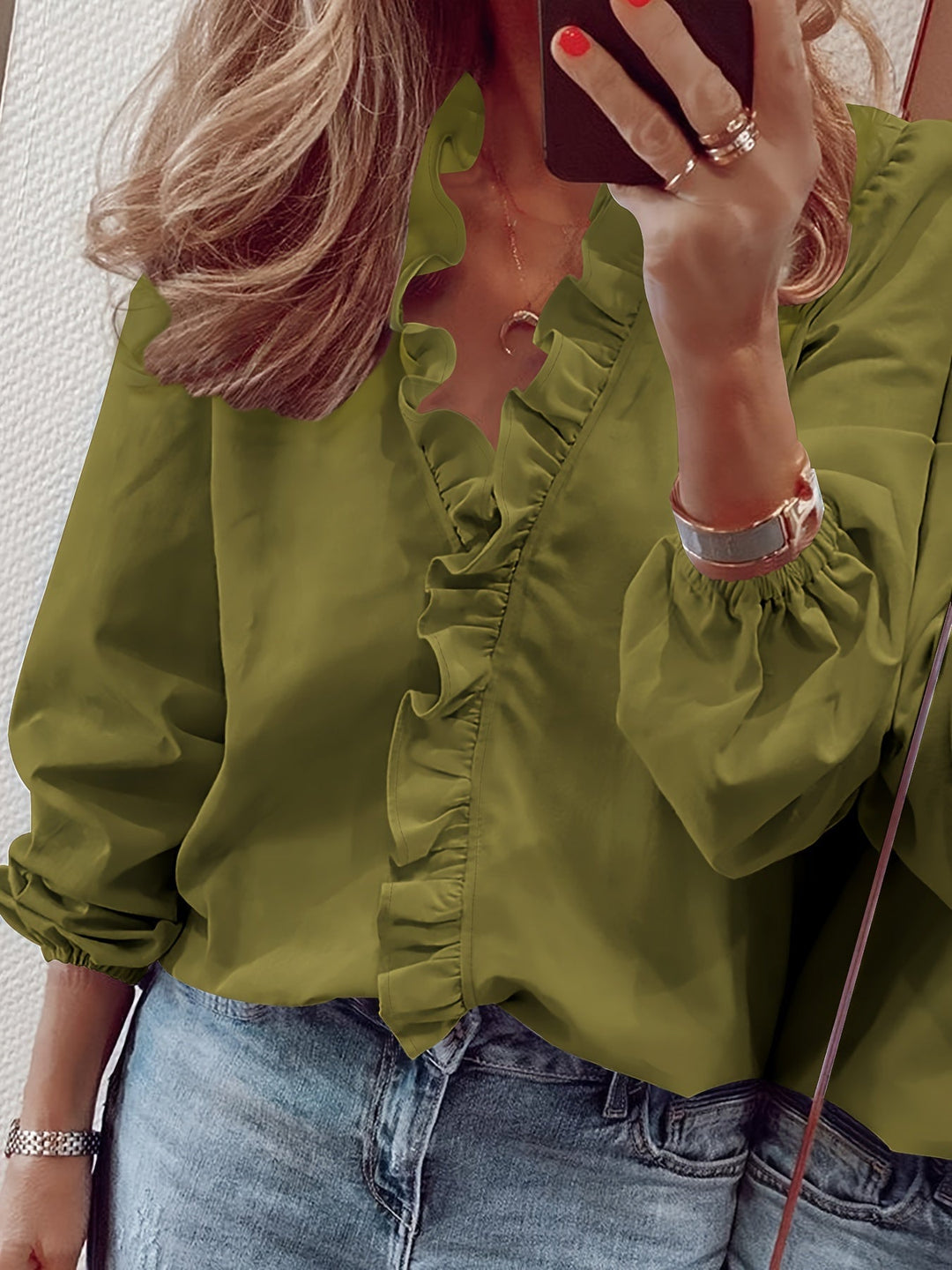 Aria | Women's V-Neck Shirt with Ruffle Detail