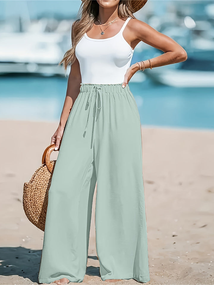 Avery | Women's Breathable High-Waisted Wide-Leg Trousers with Drawstring