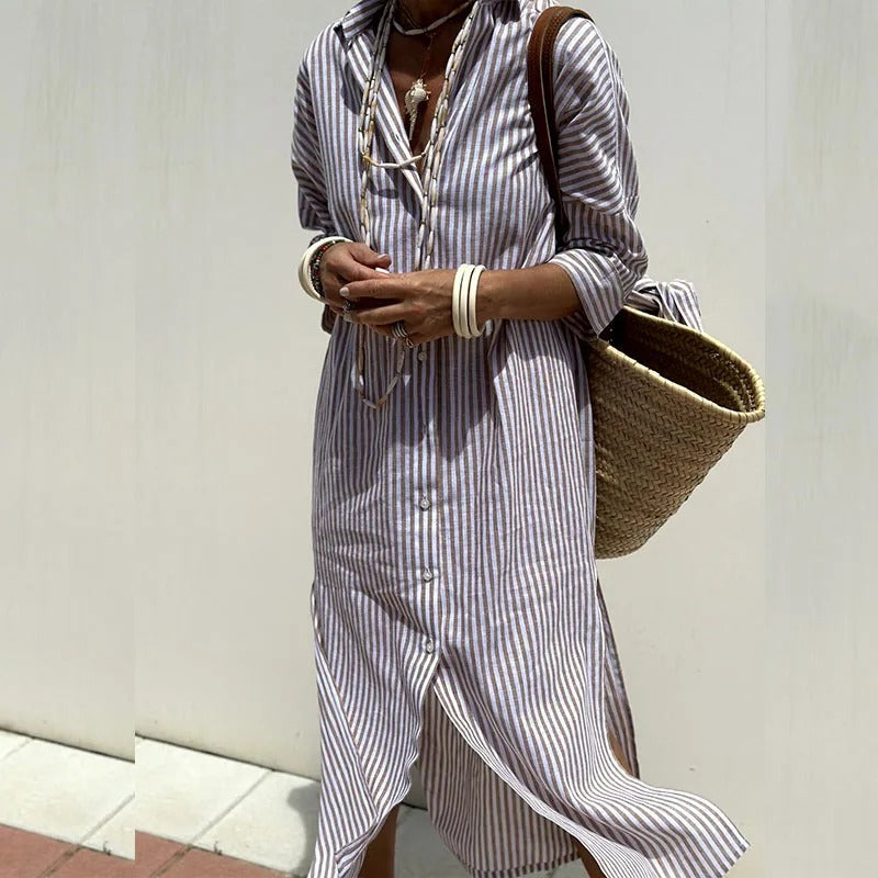 Armelle | Women's Elegant Striped Summer Midi Dress (Almost Sold Out)