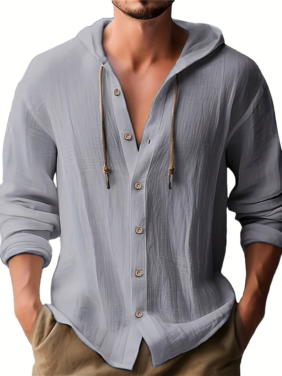 Brian | Men's Hooded Long Sleeve Shirt with Pockets and Drawstring