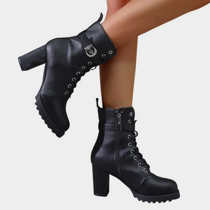 Quinn | Women's Cushioned Lace-Up Flared Heel Ankle Boots