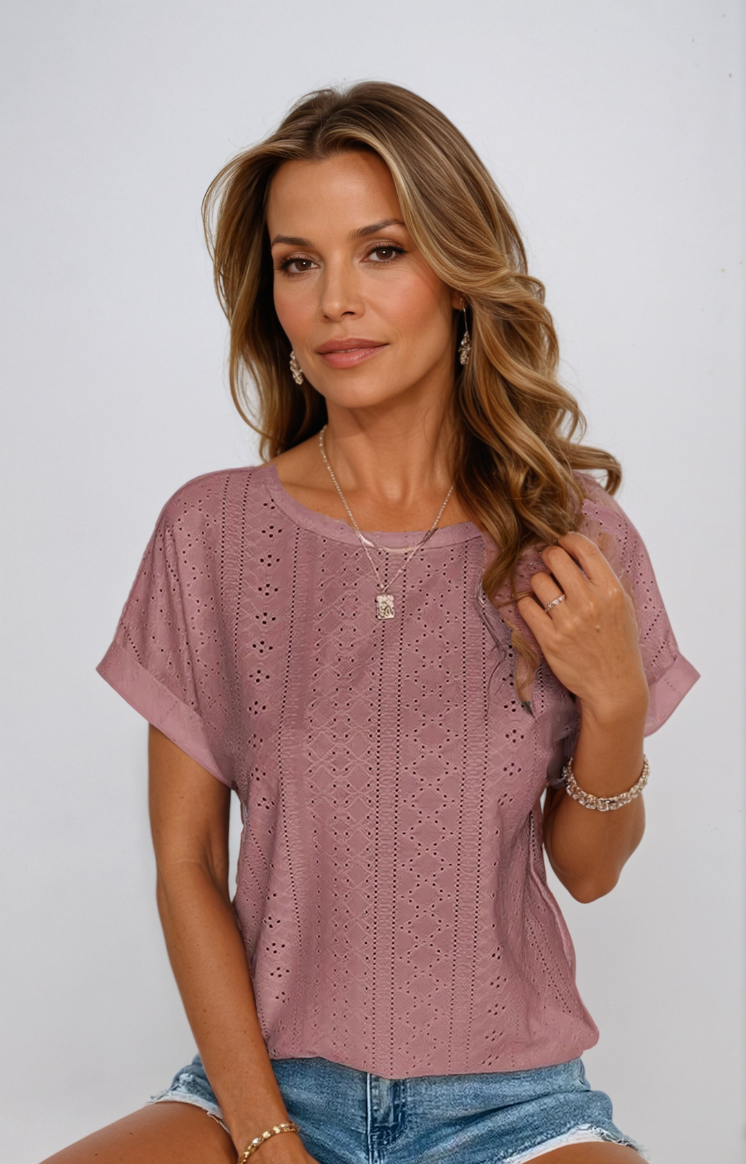 Becky | Women's Casual Eyelet Top with Short Sleeve