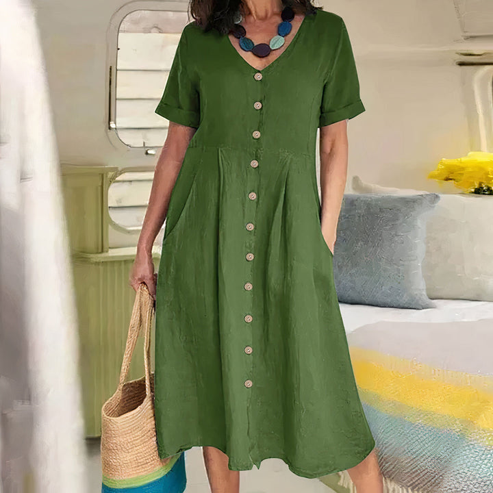 Briar | Women's Relaxed Effortless Buttoned Midi Dress with Pockets