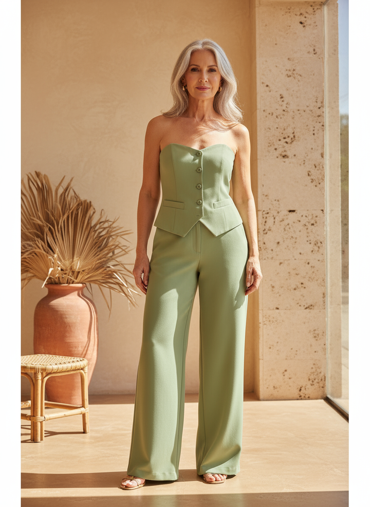 Bria | Women's Strapless Buttoned Two-Piece Set
