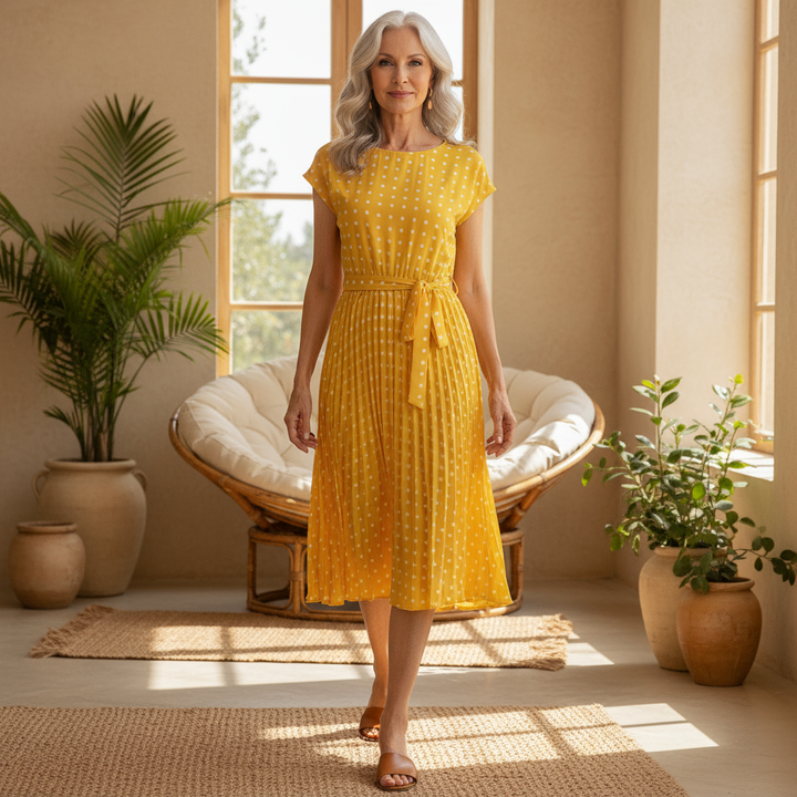 Beth | Women's Polka Bloom Midi Dress with Cap Sleeve