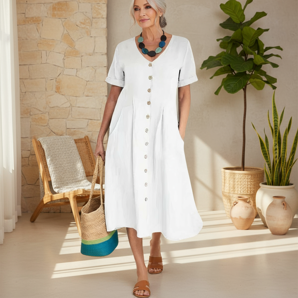 Briar | Women's Relaxed Effortless Buttoned Midi Dress with Pockets
