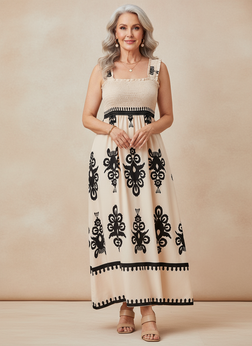 Iveth | Women's Bohemian Maxi Dress with Smocking