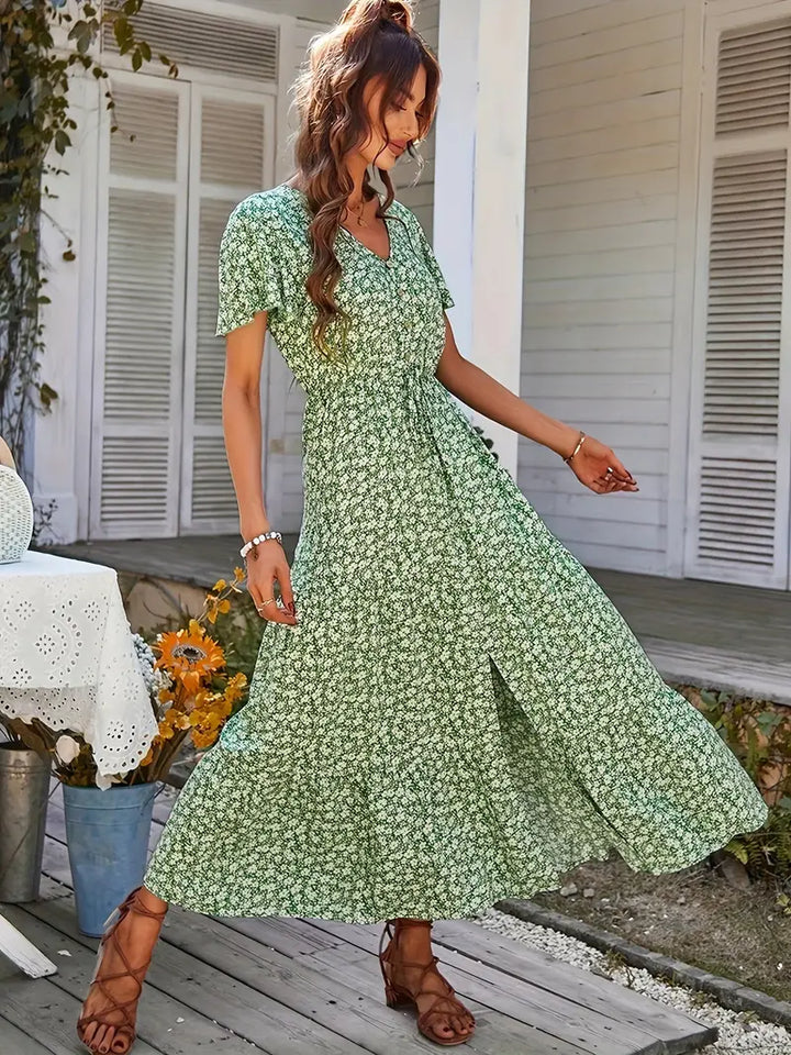 Selina | Women's Elegant Maxibito with V-Neck and Short Sleeve