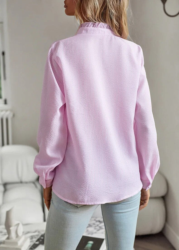 Belle | Women's Elegant Polo Blouse with Ruffle Detail