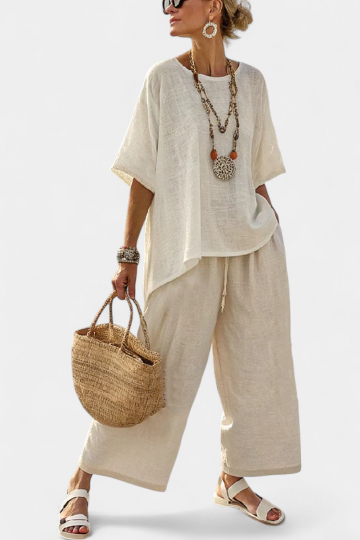 Beatrice | Women's essential comfortable shirt and wide-leg trousers with Drawstring
