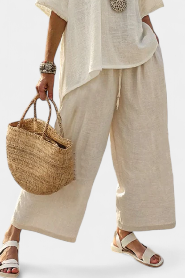 Beatrice | Women's essential comfortable shirt and wide-leg trousers with Drawstring