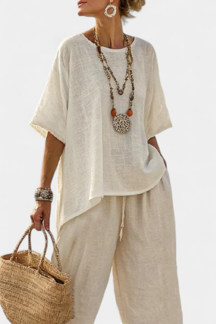 Beatrice | Women's essential comfortable shirt and wide-leg trousers with Drawstring