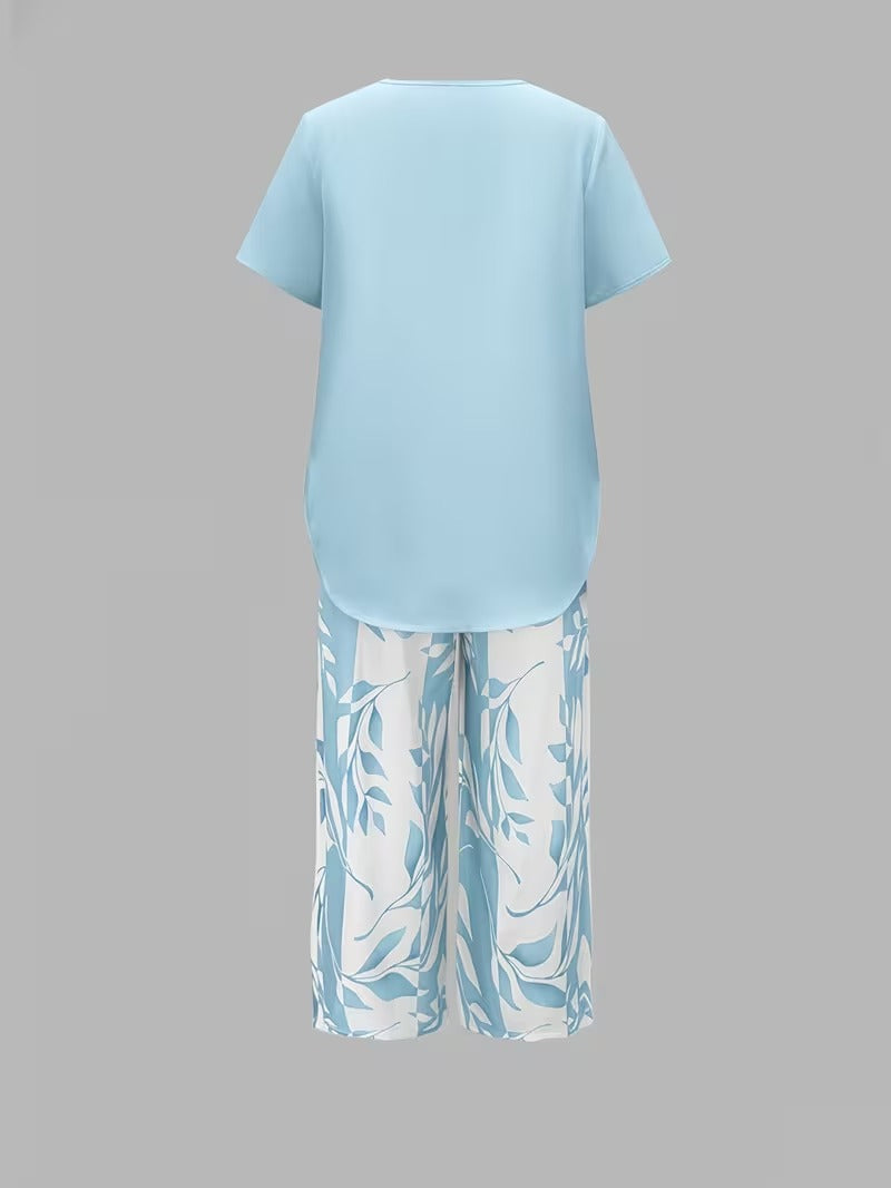 Arvessa | Women's Relaxed Leaf Print Two-Piece Ensemble