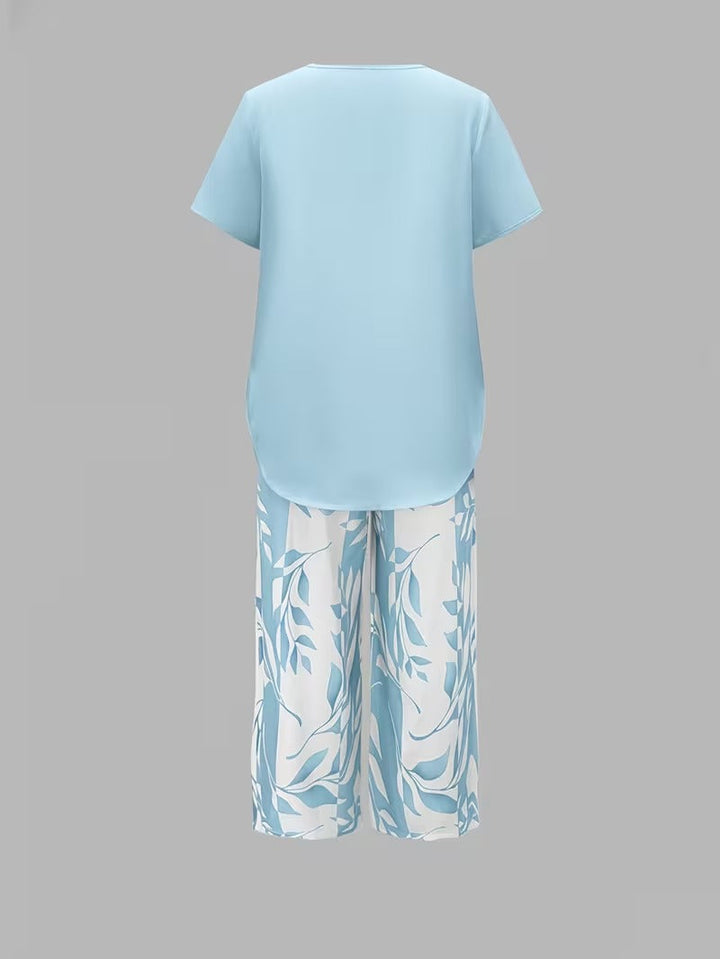 Arvessa | Women's Relaxed Leaf Print Two-Piece Ensemble