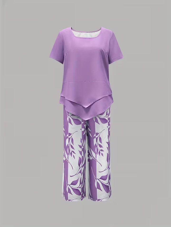 Arvessa | Women's Relaxed Leaf Print Two-Piece Ensemble