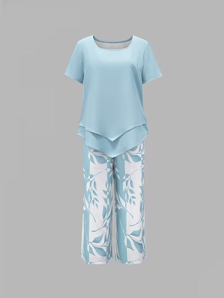 Arvessa | Women's Relaxed Leaf Print Two-Piece Ensemble