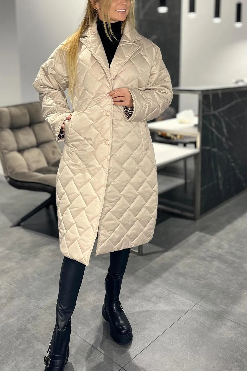 Anais | Women's Quilted Coat with Leopard Lining and Pockets