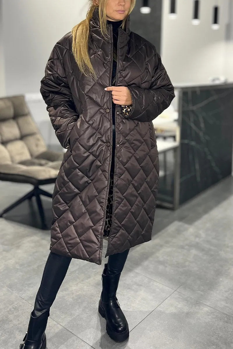 Anais | Women's Quilted Coat with Leopard Lining and Pockets
