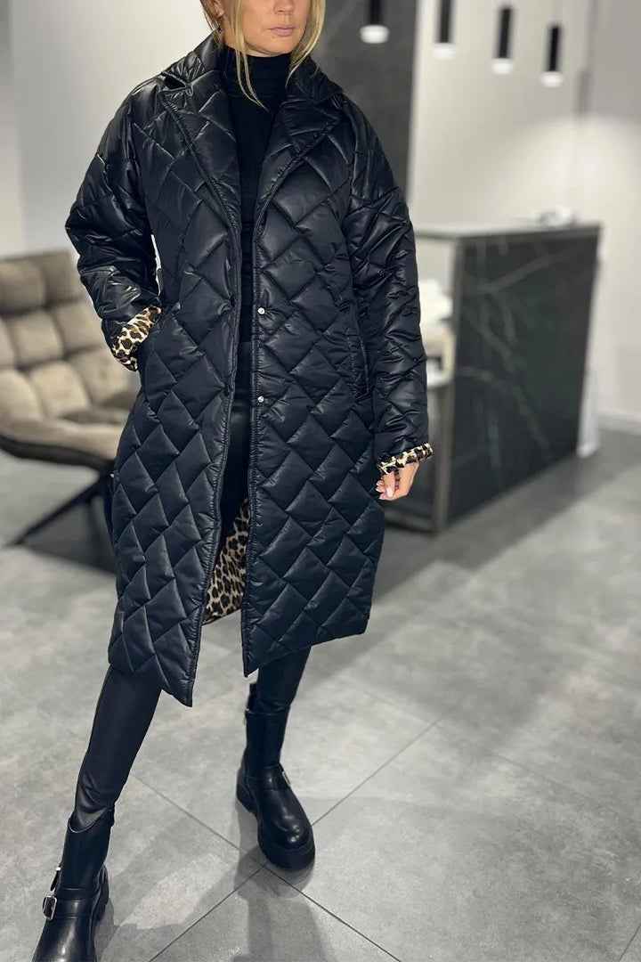 Anais | Women's Quilted Coat with Leopard Lining and Pockets