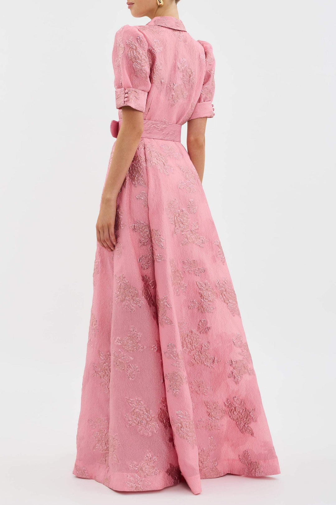 Aven | Women's Floral Retro Pink Lapel High Waist Maxi Dress