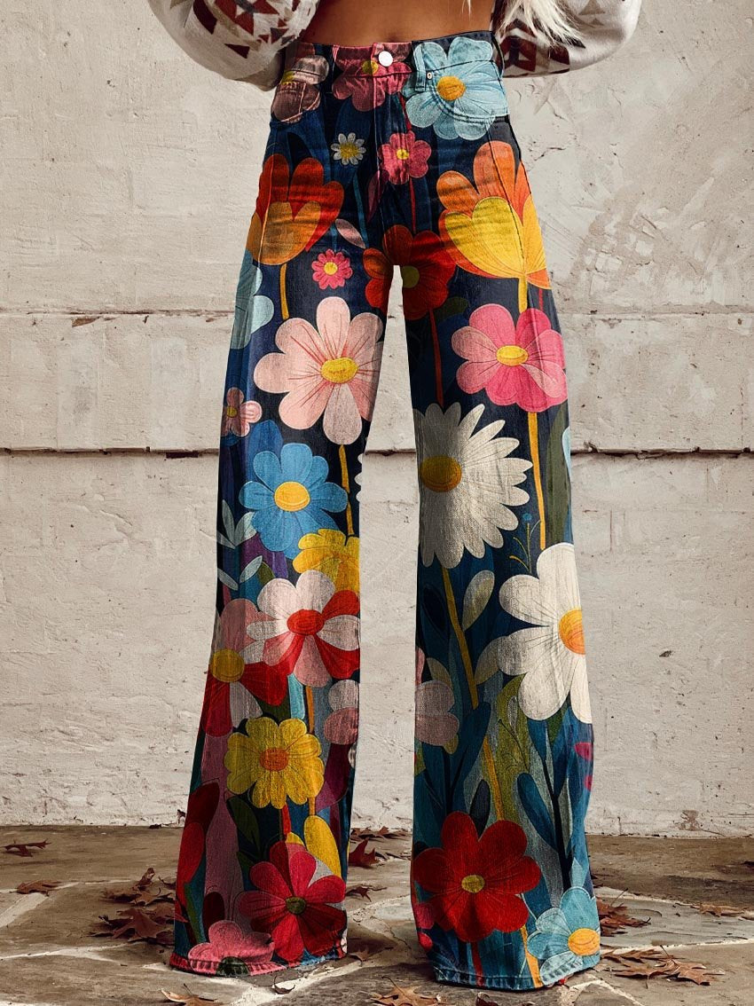 Léna | Women's Floral Pattern Wide Leg Trousers