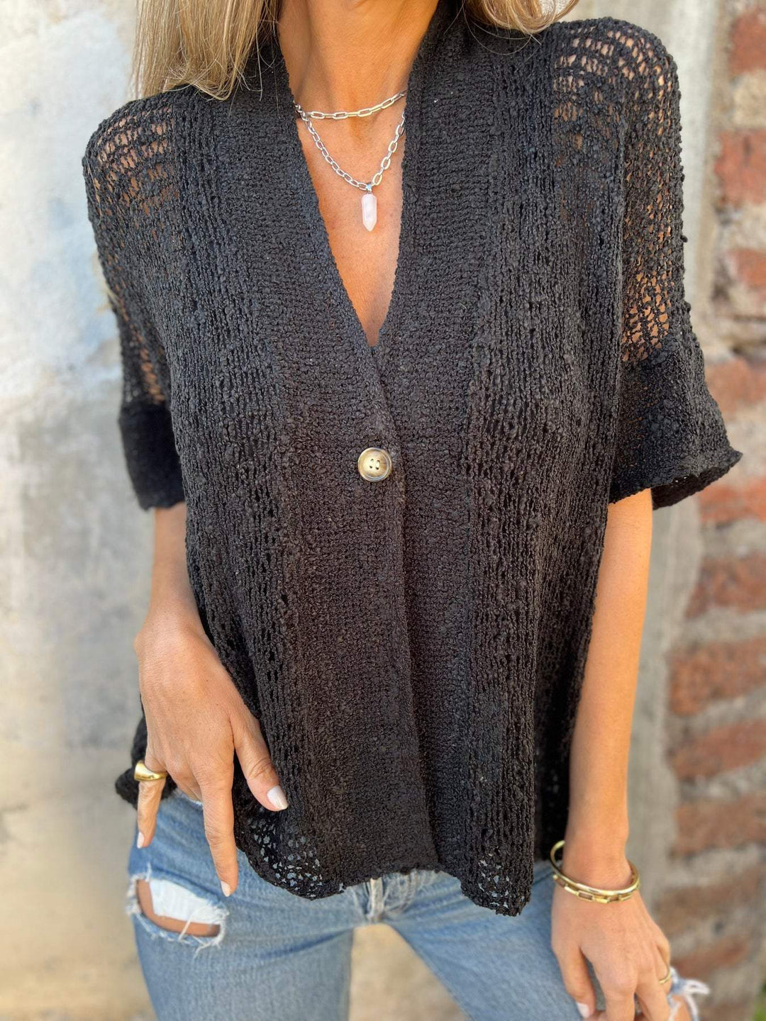 Barbara | Women's Elegant Textured Top with V-Neck
