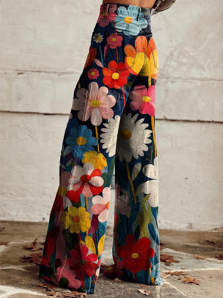 Léna | Women's Floral Pattern Wide Leg Trousers