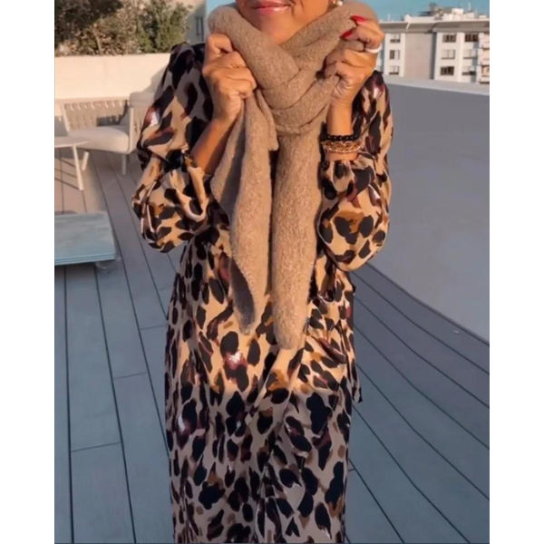 Lisandra | Women's Leopard Print Elegant Midi Dress with V-Neck