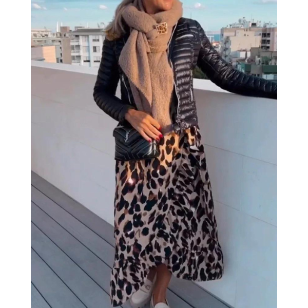 Lisandra | Women's Leopard Print Elegant Midi Dress with V-Neck