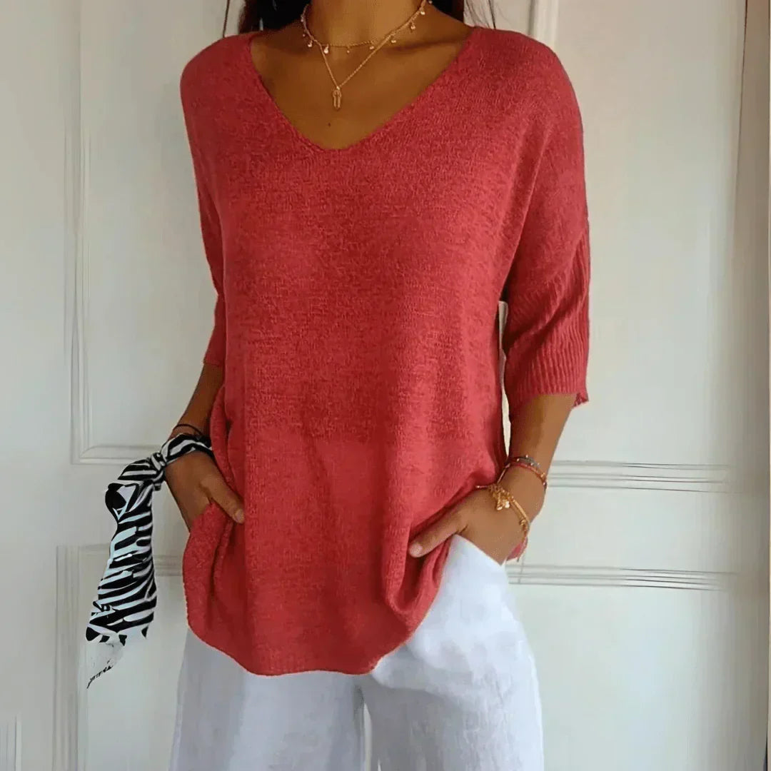 Azure | Women's Relaxed Elegant Top with V-Neck