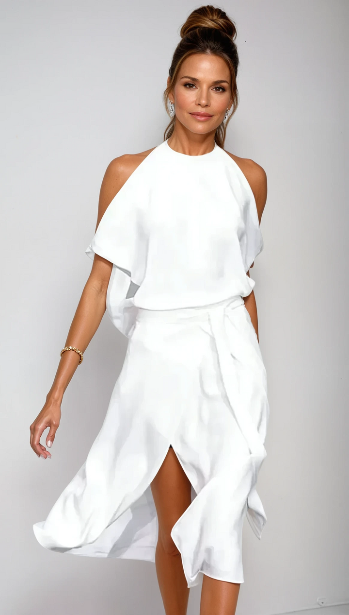 Celestine | Women's Asymmetrical Hem Off-Shoulder Midi Dress
