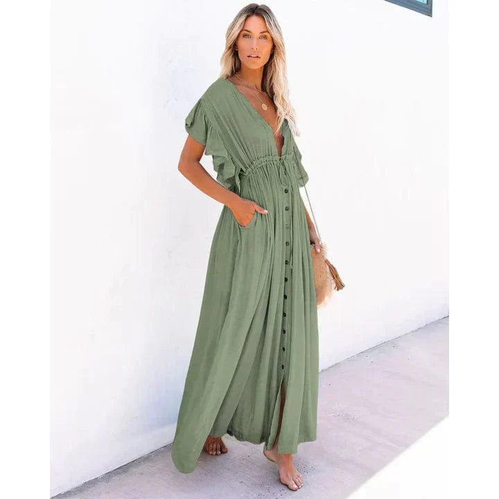 Puck | Women's Maxi Green Ibiza Beach Dress