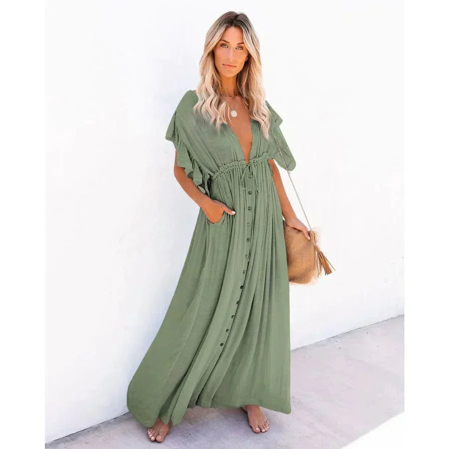 Puck | Women's Maxi Green Ibiza Beach Dress
