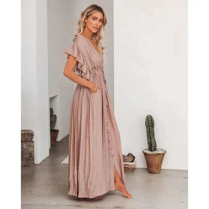 Anne | Women's Maxi Taupe Ibiza Dress