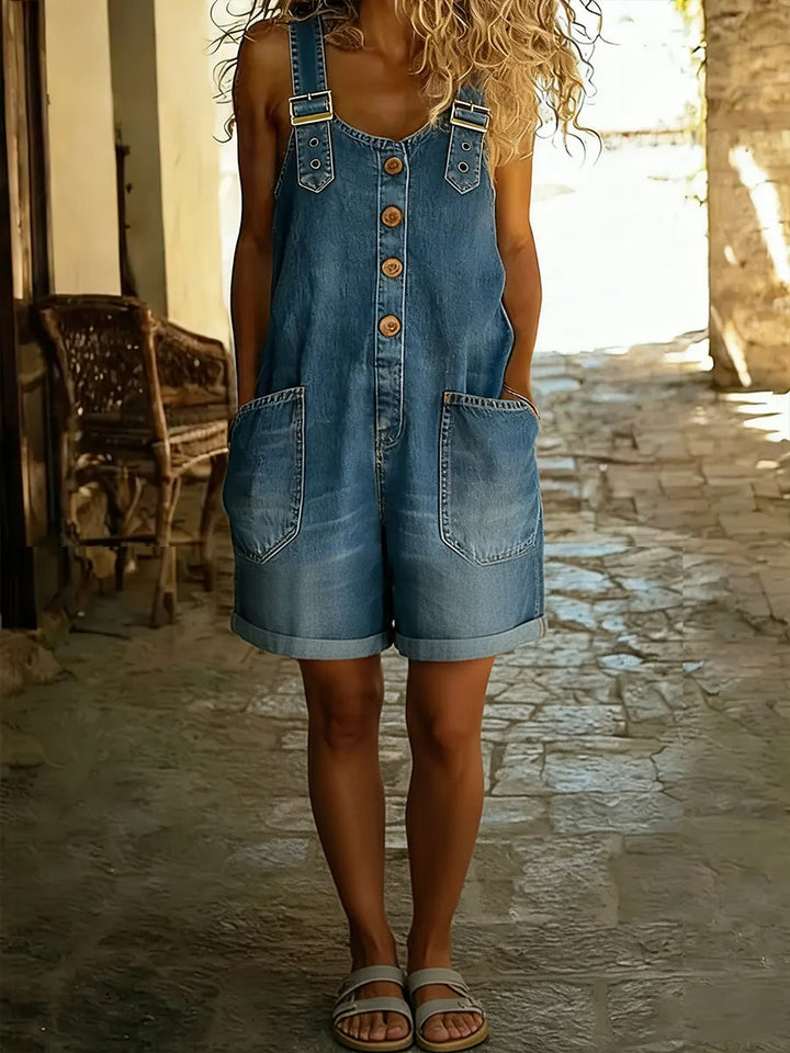 Women's Relaxed Fit Shorts Jumpsuit with Adjustable Straps and Pockets