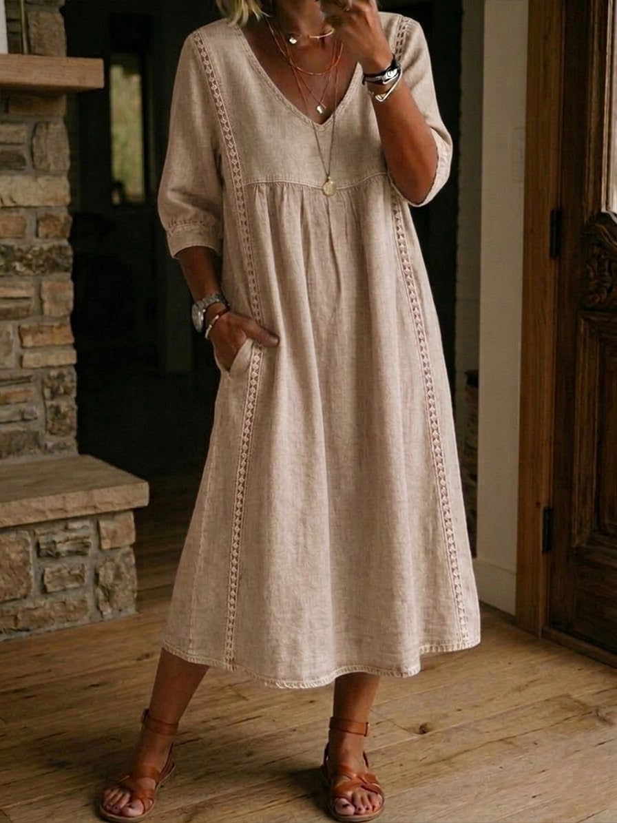 Antonia | 3/4 Sleeve A Line Maxi Dress