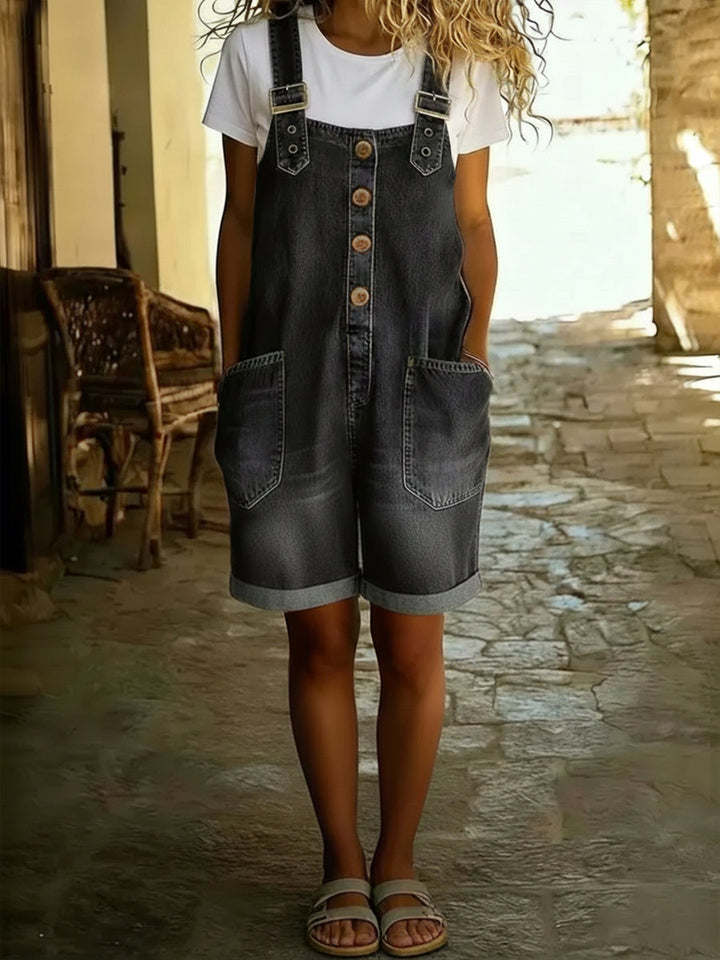 Women's Relaxed Fit Shorts Jumpsuit with Adjustable Straps and Pockets