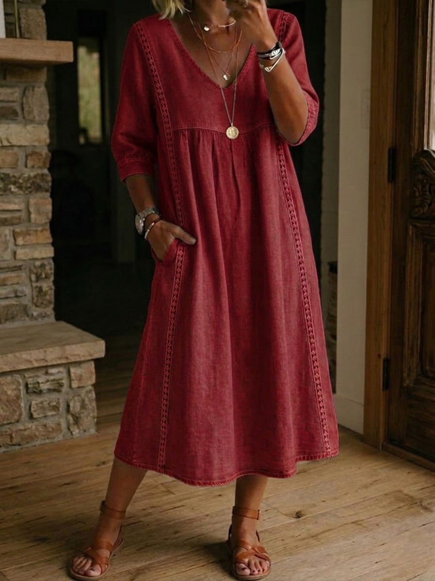Antonia | 3/4 Sleeve A Line Maxi Dress