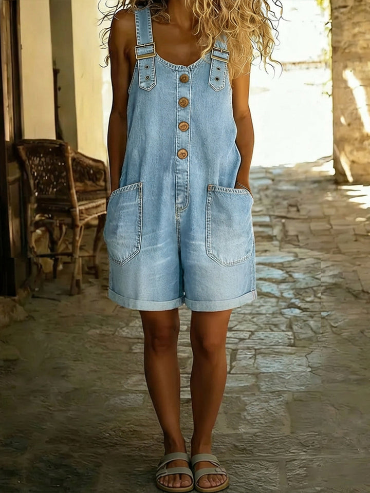 Women's Relaxed Fit Shorts Jumpsuit with Adjustable Straps and Pockets