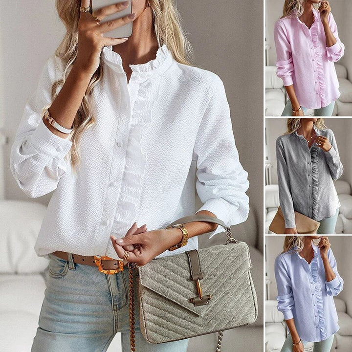 Belle | Women's Elegant Polo Blouse with Ruffle Detail