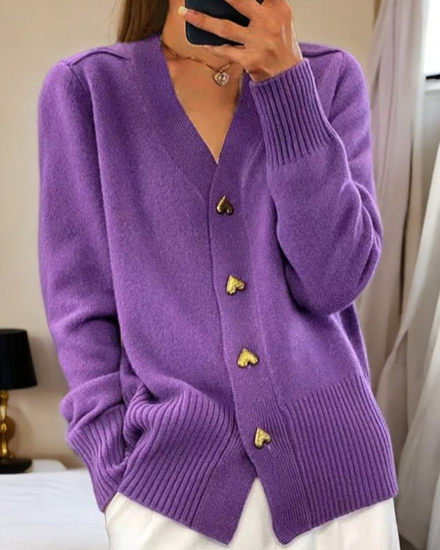 Adele | Women's Elegant Heart Button Cardigan