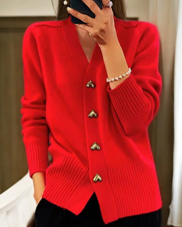 Adele | Women's Elegant Heart Button Cardigan