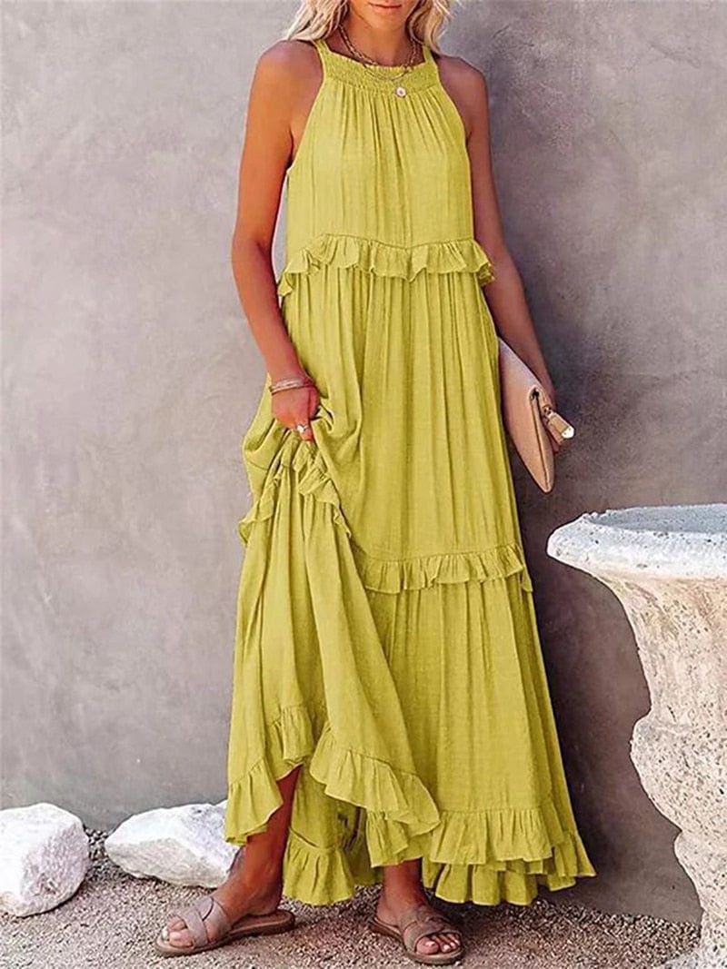 Women's Relaxed Meave Yellow Loose Summer Festive Maxi Dress