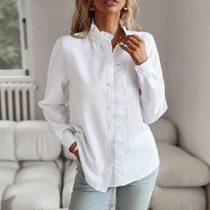 Belle | Women's Elegant Polo Blouse with Ruffle Detail