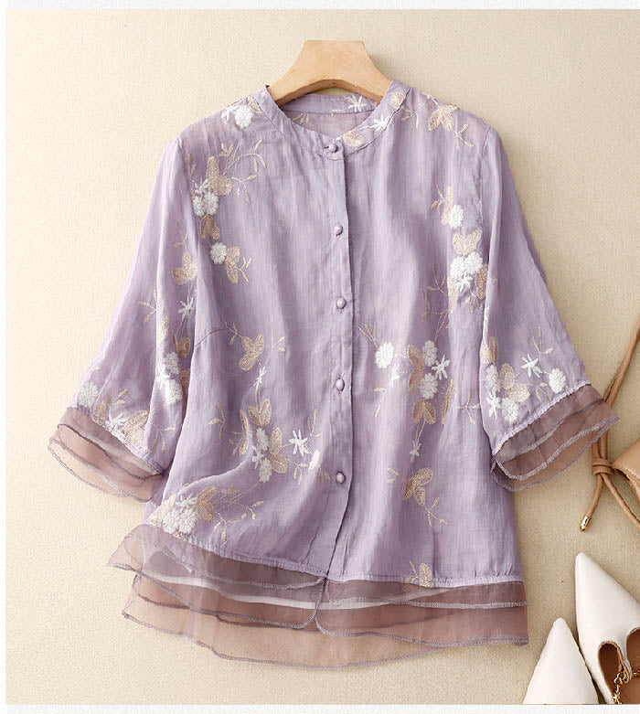 Kourtney | Women's Relaxed Chic Blouse with Embroidered Accents