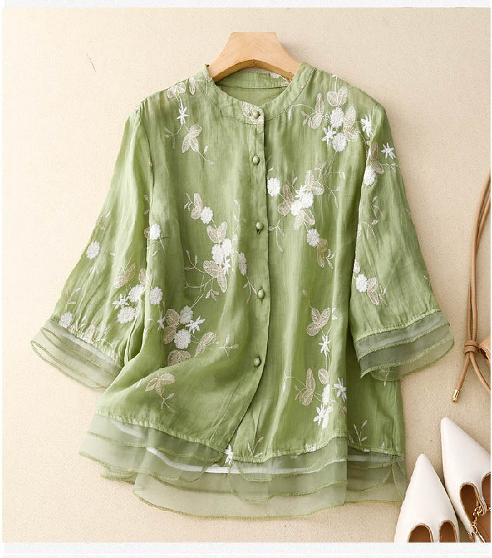 Kourtney | Women's Relaxed Chic Blouse with Embroidered Accents