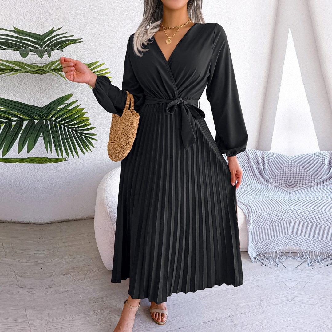 Women's Amy Black Elegant Maxi Dress with V-Neck Festive Boho Style